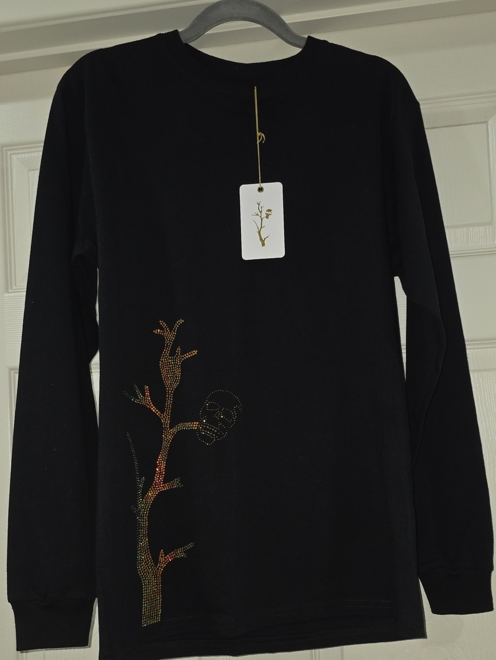 Black Long-Sleeve Men's Shirt w/ Gold Accent Tree Detail - Size Small